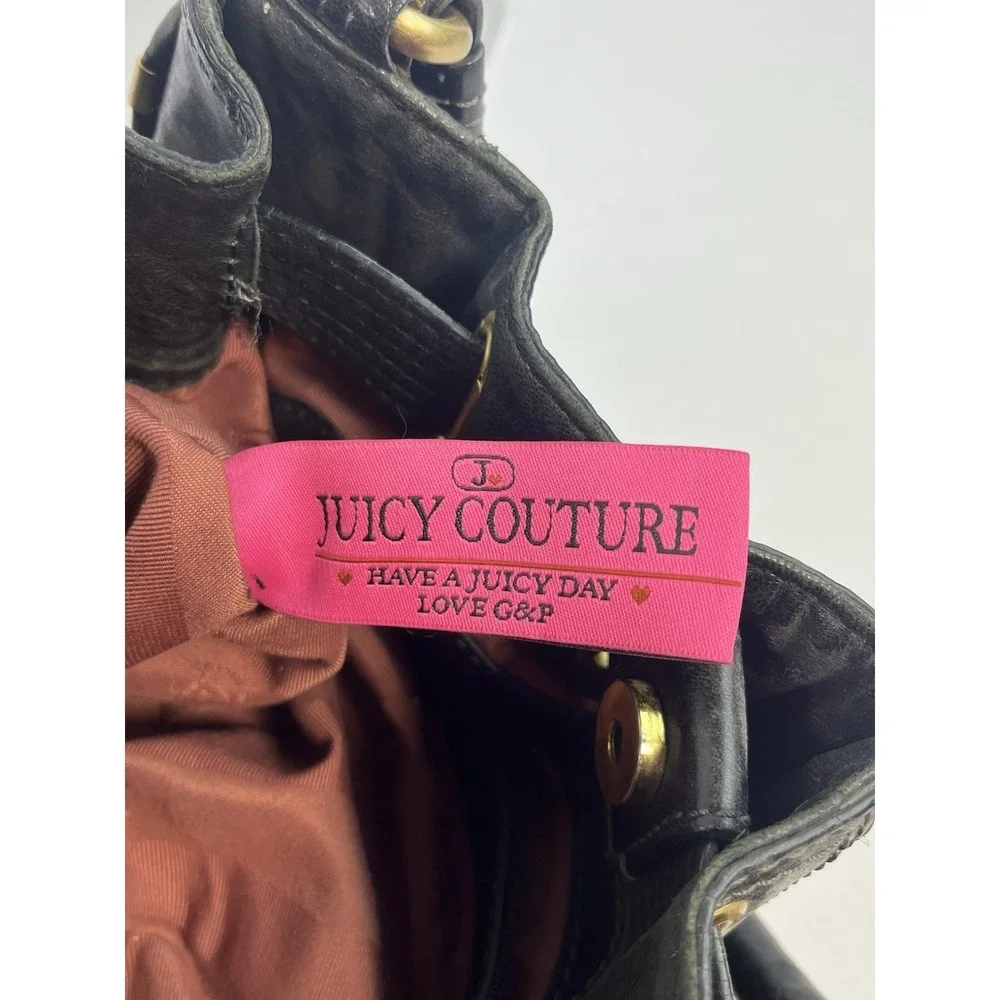 Juicy Couture Vintage Y2K Black Leather Handbag Hobo Purse Gold Hardware Pink